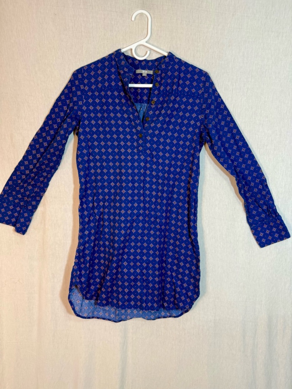 Uniqlo XS boho Blue Printed mid weight tunic 100% cotton